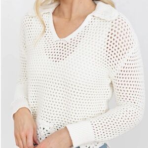 Rails White V-Neck Crochet Sweater